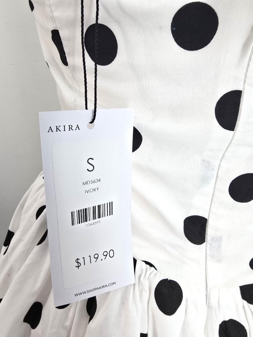 NWT Akira Black White Dolly Polka Dot Retro Midi Halter Dress Women Size Small - Picture 9 of 10